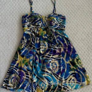 Oleg Cassini Silk Blend Floral/Animal Print Metallic Cocktail Dress 6 Whimsical